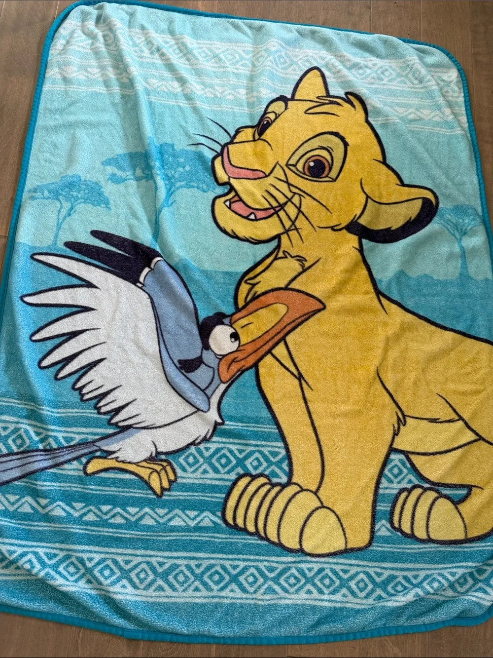 Vintage Disney Lion King Simba & Zazu Kids Blanket - Turquoise/Yellow